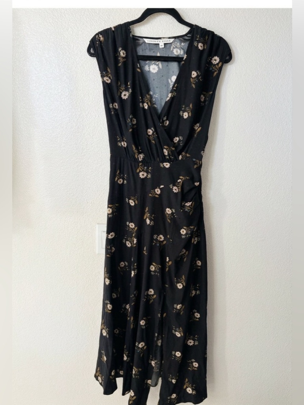 Veronica Beard Wixson Floral V-Neck Silk Blend Midi Dress Size 0 Black Multi